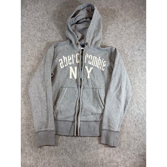 Abercrombie & Fitch Tops - VINTAGE Y2K Abercrombie NY Hoodie Womens Gray Full Zip Sweatshirt Sporty Large